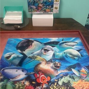 Source Unknown Blue & Teal Marine Puzzle with Dolphins, Turtle & Clownfish